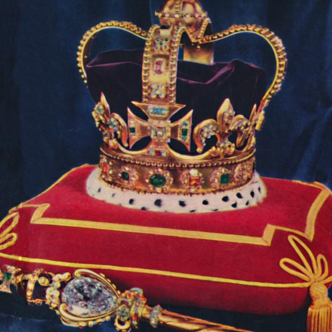 The Crown Jewels – St Edward's Crown and the Sovereign's Sceptre. Picture: Print Collector/Getty Images