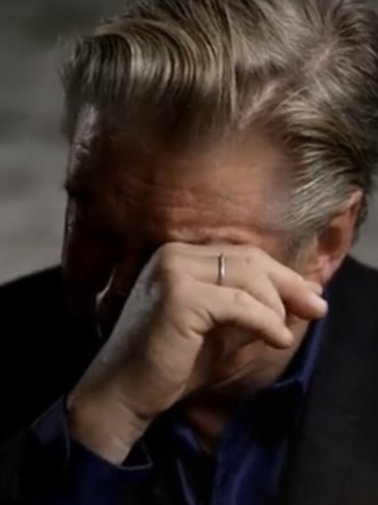 Baldwin was seen wiping away tears in the trailer.