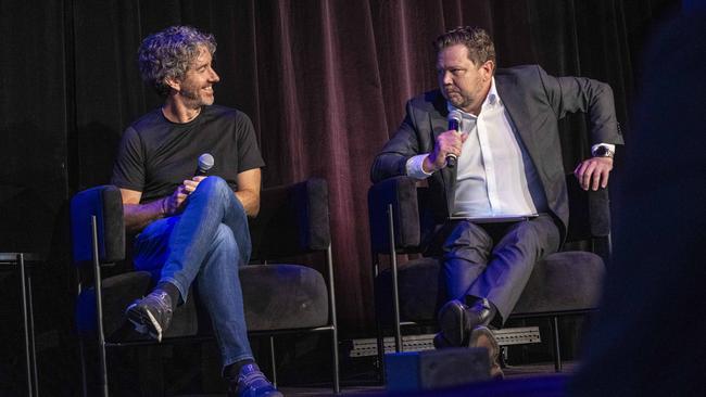 Scott Farquhar on stage with The Courier Mail editor Chris Jones at the National Tech Summit.