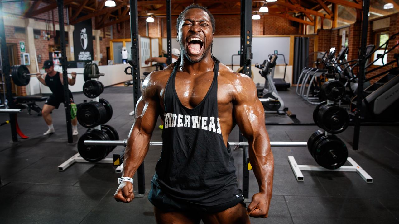 Bodybuilder Kwame Duah in the Fitness Hub at the University of Adelaide. Picture Matt Turner