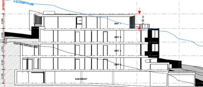 An architectural sketch shows the height limit line in blue.