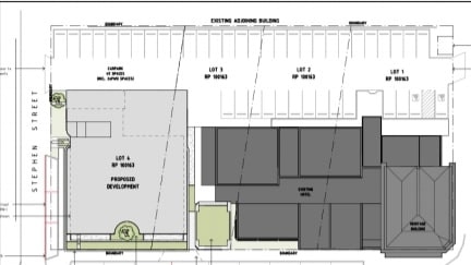 A floor plan for the development in grey (left). Picture: URPS