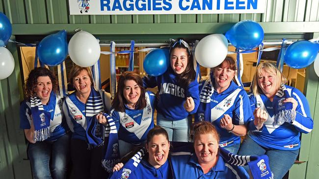 Raggies canteen team (back) Rachel Lorenz, Heather Hughes, Lily Young, Olivia Young, Caroline Rander, Shirley Skinner. (Front) Justine Brown and Nharelle Norsworthy, ready to cheer on the Athelstone Football Club in the A grade Grand Final this Saturday. Picture: Tom Huntley