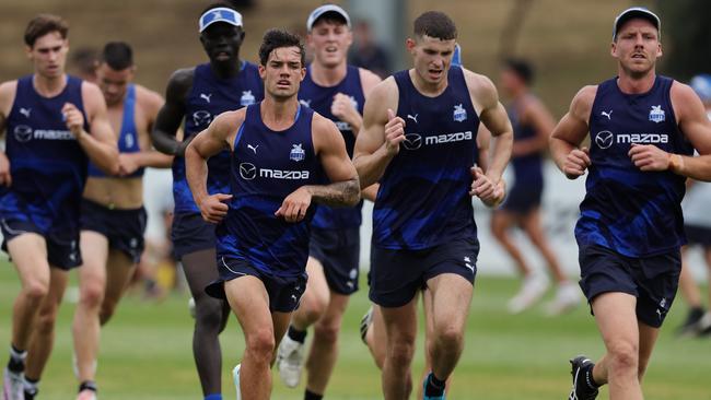 Jy Simpkin and the Roos his the track for pre-season. Picture: Michael Klein