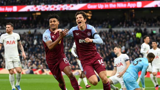 Pau Torres of Aston Villa celebrates after scoring for Aston Villa against Tottenham. (Photo by Justin Setterfield/Getty Images)