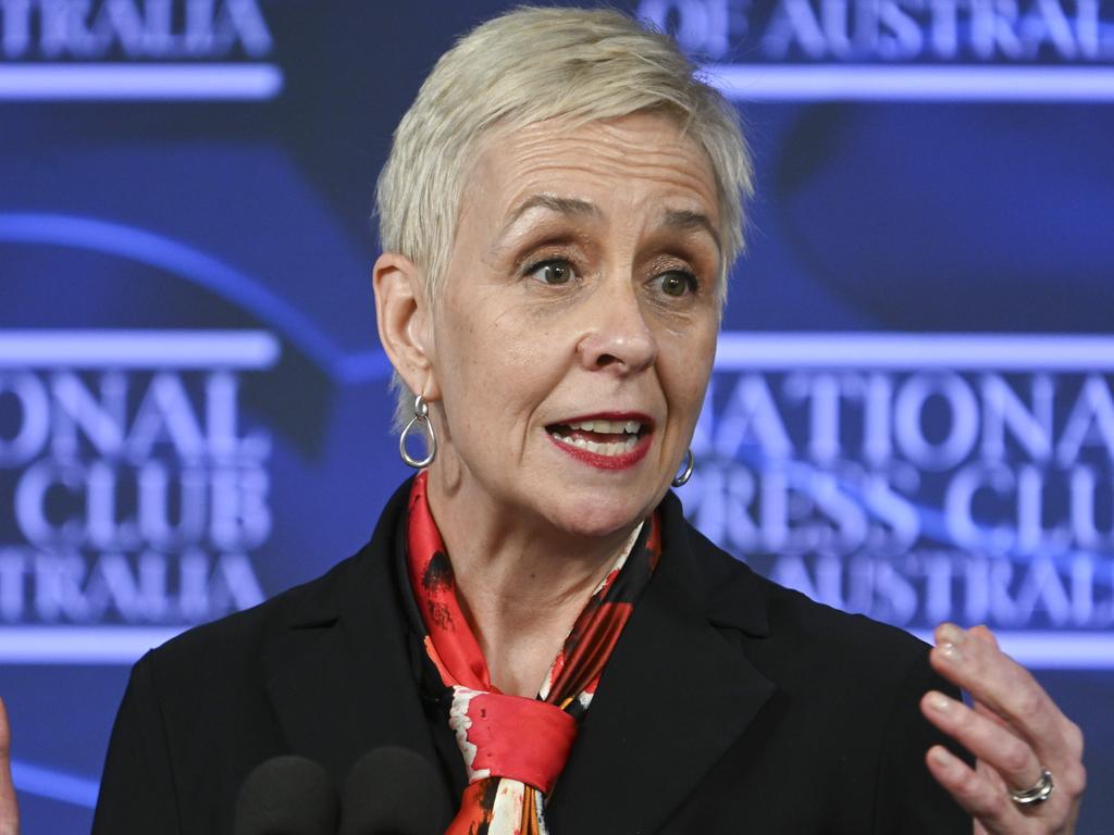 Micaela Cronin, Domestic, Family and Sexual Violence Commissioner, addresses the National Press Club of Australia in Canberra. Picture: NewsWire / Martin Ollman