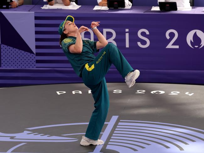 Raygun performs her infamous breakdance moves at the 2024 Paris Olympics. Picture: Getty Images