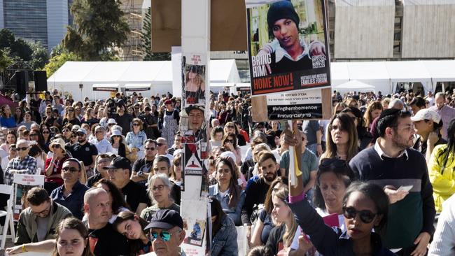 Israelis at a prayer event for the hostages in Tel Aviv. Picture: Getty Images.