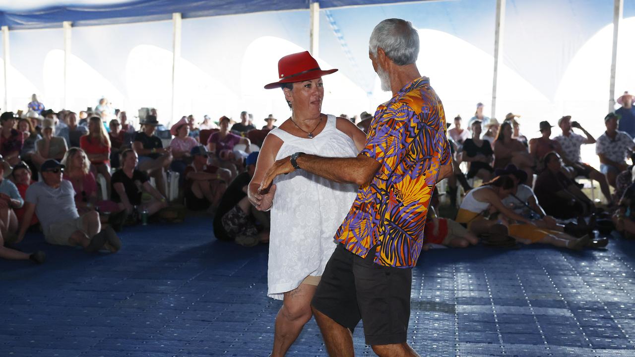 Jocelyn Booth and Michael Alba have a dance to Amy Sheppard at the Savannah in the Round music festival, held at Kerribee Park rodeo grounds, Mareeba. Picture: Brendan Radke