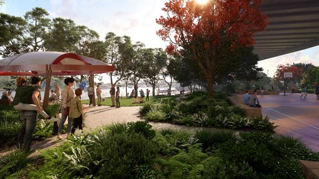 Sports court and open space at the proposed new park on Sydney Harbour.