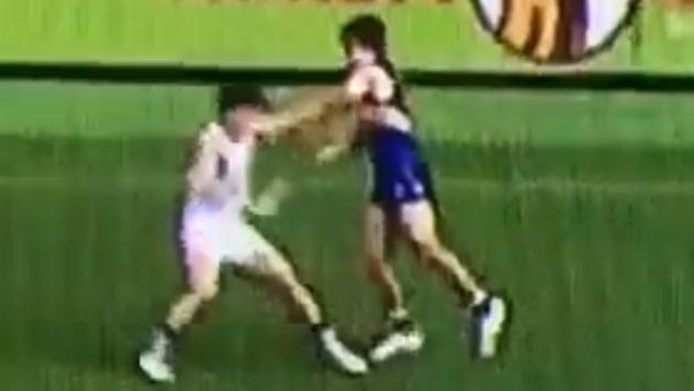 A screengrab showing the moment that Andrew Gaff (right) strikes Fremantle midfielder Andrew Brayshaw. Photo: Supplied