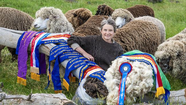 Ronelle Welton with her sheep on her farm at Bullengarook Picture: Zoe Phillips