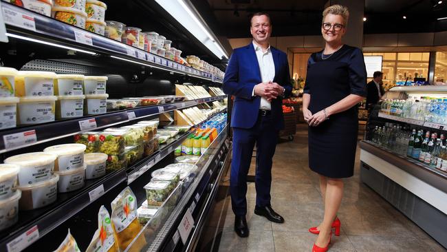 Brooke Miller with David Jones managing director of food Pieter de Wet in the David Jones food hall in Malvern. Picture: Aaron Francis