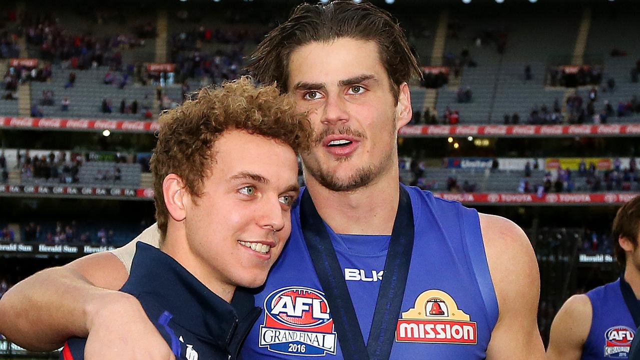 Mitch Wallis embraces Tom Boyd after the 2016 Grand Final. Picture: Mark Stewart