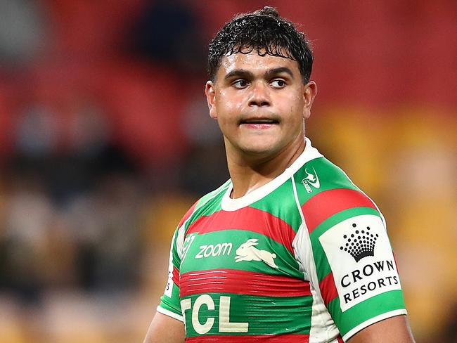 Latrell Mitchell was rubbed out of the NRL finals after a high shot on former teammate Joey Manu. Picture: Chris Hyde/Getty Images