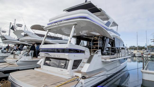 A  Galeon 640 FLY at Southport Yacht Club. Alexander Marine Australia is having an open Weekend at Southport Yacht Club to display their recently arrived Galeon 640 FLY, 510 SKY and 500 FLY motor yachts in lieu of the planned display at the Sanctuary Cove Boat Show, which was cancelled due to COVID-19. Picture: Jerad Williams