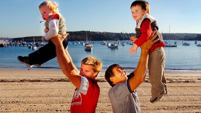 Trent Barnabas with son Jake, 1, and Trevor Barnabas with grandson Zac, 3, back in 2004.