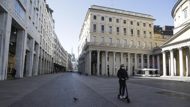 Empty streets in Milan, Italy. Picture: AP Photo/Luca Bruno