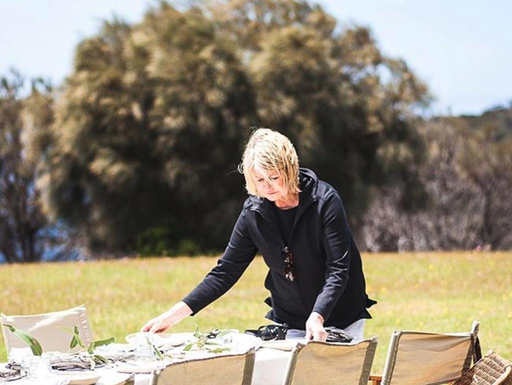 Martha Stewart in Tasmania at the Bangor Wine and Oyster Shed with local chef Sarah Glover. Picture: INSTAGRAM