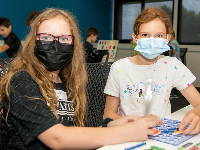 Hannah Pearson and Gemma Tanis at CQU Young Engineers Summer Holiday Camp Mackay. Picture: Michaela Harlow