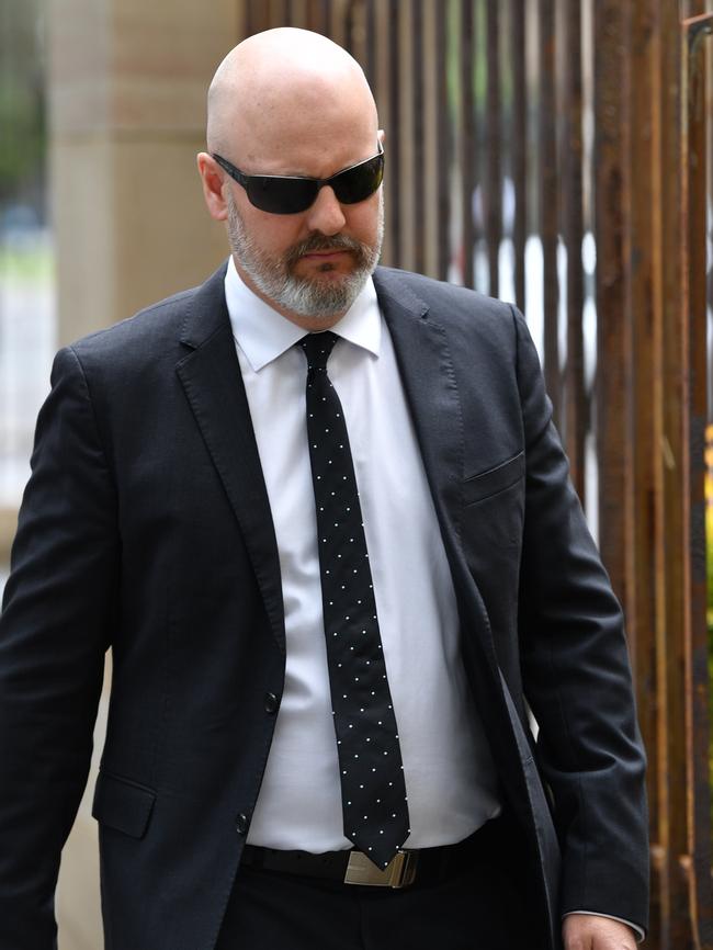 SA police officer Andrew Jaunay outside the Adelaide Magistrates Court after an earlier hearing, in 2017. Picture: AAP / David Mariuz