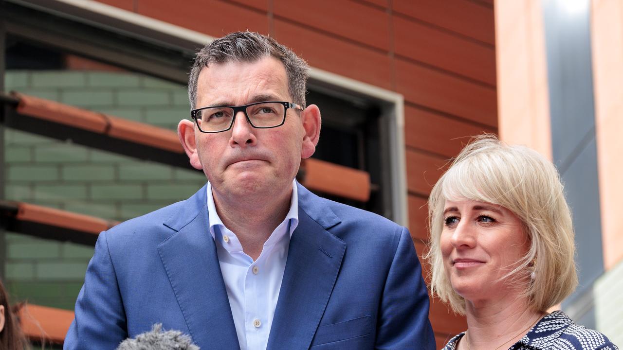 Premier Daniel Andrews and wife Catherine makes an announcement at Joan Kirner Hospital in St Albans Picture: NCA NewsWire / David Geraghty