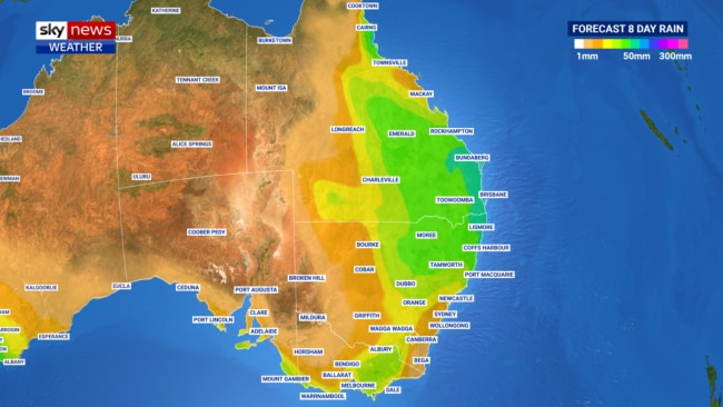 Parts of South East Queensland and Northern NSW are expecting heavy rainfalls in the coming days. Picture: Sky News