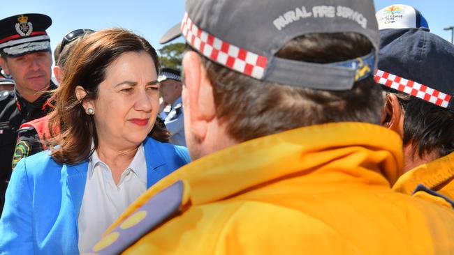 Queensland Premier Annastacia Palaszczuk visited Peregian Beach to pay tribute to the colossal effort and courage shown by emergency fire fighters during the horrendous fires. Photo: John McCutcheon