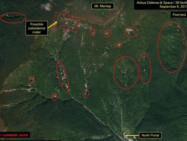 Some scientists have been predicting the collapse of the Punggye-ri nuclear test site in North Korea for some time. Picture: Airbus DS/Spot Image