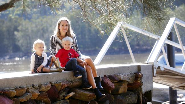 Susan Vincent-Billing with her children Leo 3 and Olympia 1 at their Airbnb in Milsons Passage that could be effected by changes or implementation of the short term letting strata and planning laws. picture: Sue Graham