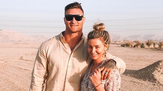 Tariq Sims’ wife Ashleigh also attended protests before the Dragons game on Monday afternoon. Picture: Supplied.