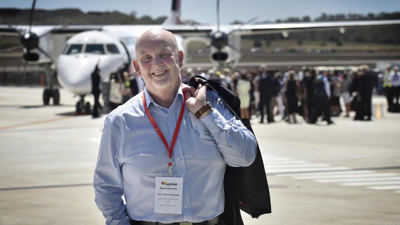 Steve Etwell, Editor of The Chronicle ready to board the first flight from Wellcamp to Sydney. Photo Bev Lacey / The Chronicle