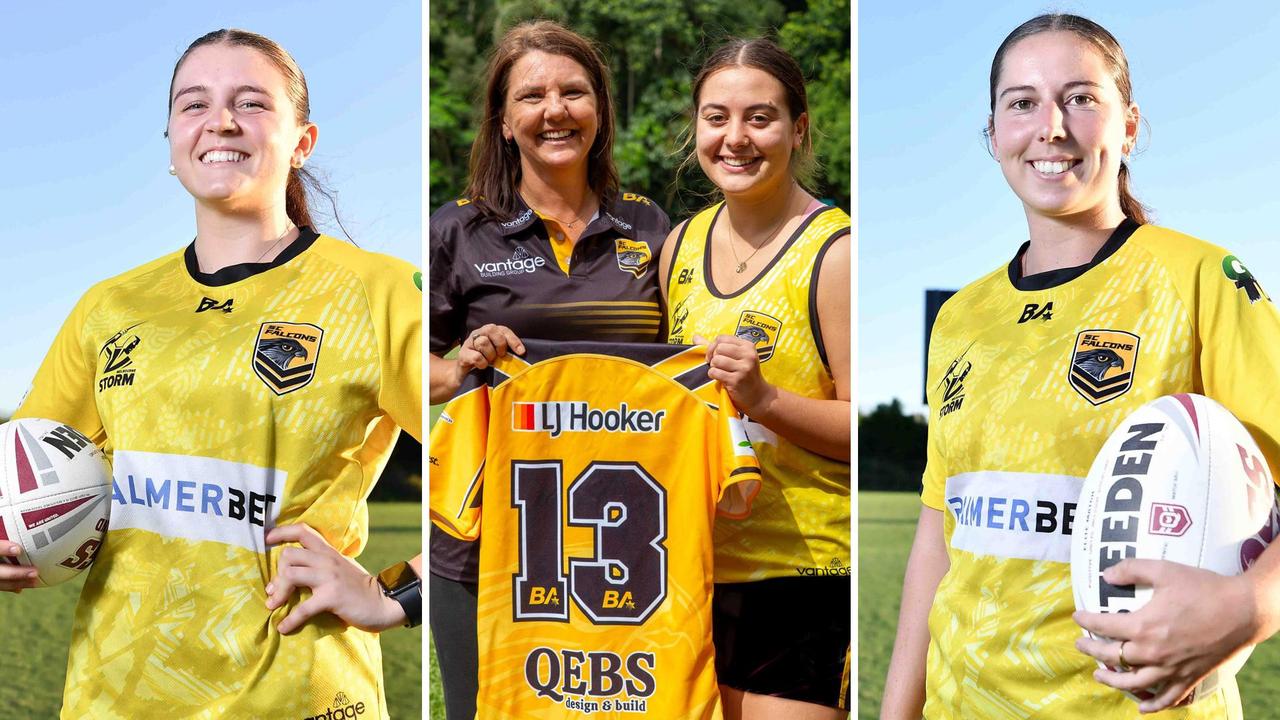 Sunshine Coast Falcons players Jordan Jackson, Rhemy Hinckesman and Makayla Henry. Pictures: Patrick Woods and Nicola Anne Photography.