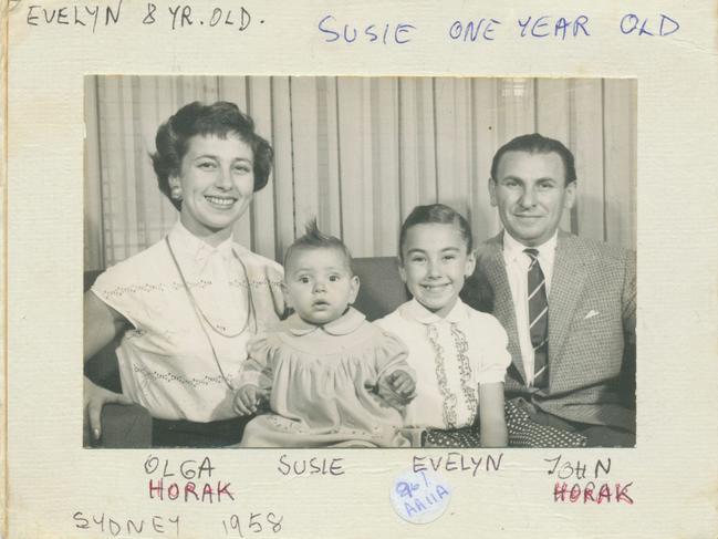 Olga Horak and her family on arrival in Australia in 1949. Picture: Supplied