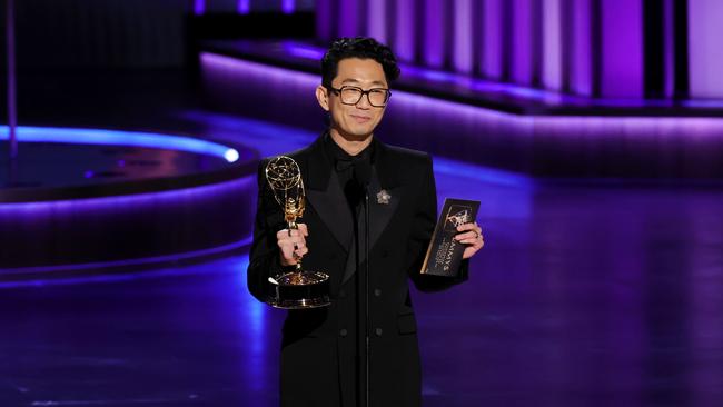 Lee Sung Jin accepts the Outstanding Directing for a Limited or Anthology Series or Movie award for Beef. Picture: Kevin Winter/Getty Images