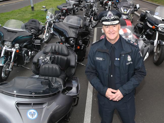 Chief Commissioner Shane Patton, at the Wall to Wall Ride for Remembrance motorbike ride on Friday. Picture: David Crosling