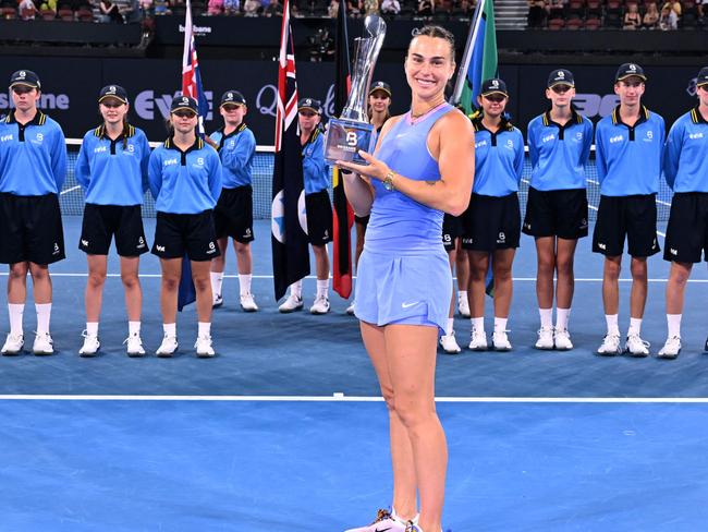 Aryna Sabalenka won the women’s final with a come from behind win. Photo: AFP.