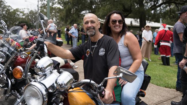 Peter Sissons and Laura Richardson at the Downs Motorcycle Sport Club 2024 toy run. Sunday, December 15, 2024. Picture: Christine Schindler