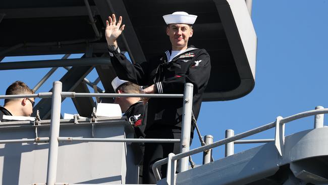 USS America arrives in Brisbane. Picture: Liam Kidston