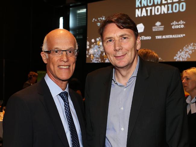 Knowledge Nation 100 lunch at Pyrmont, Sydney which honours the leading one hundred Australians in the knowledge economy. L to R. Kevin Bloch, Cisco and David Thodey from CSIRO. John Feder/The Australian.