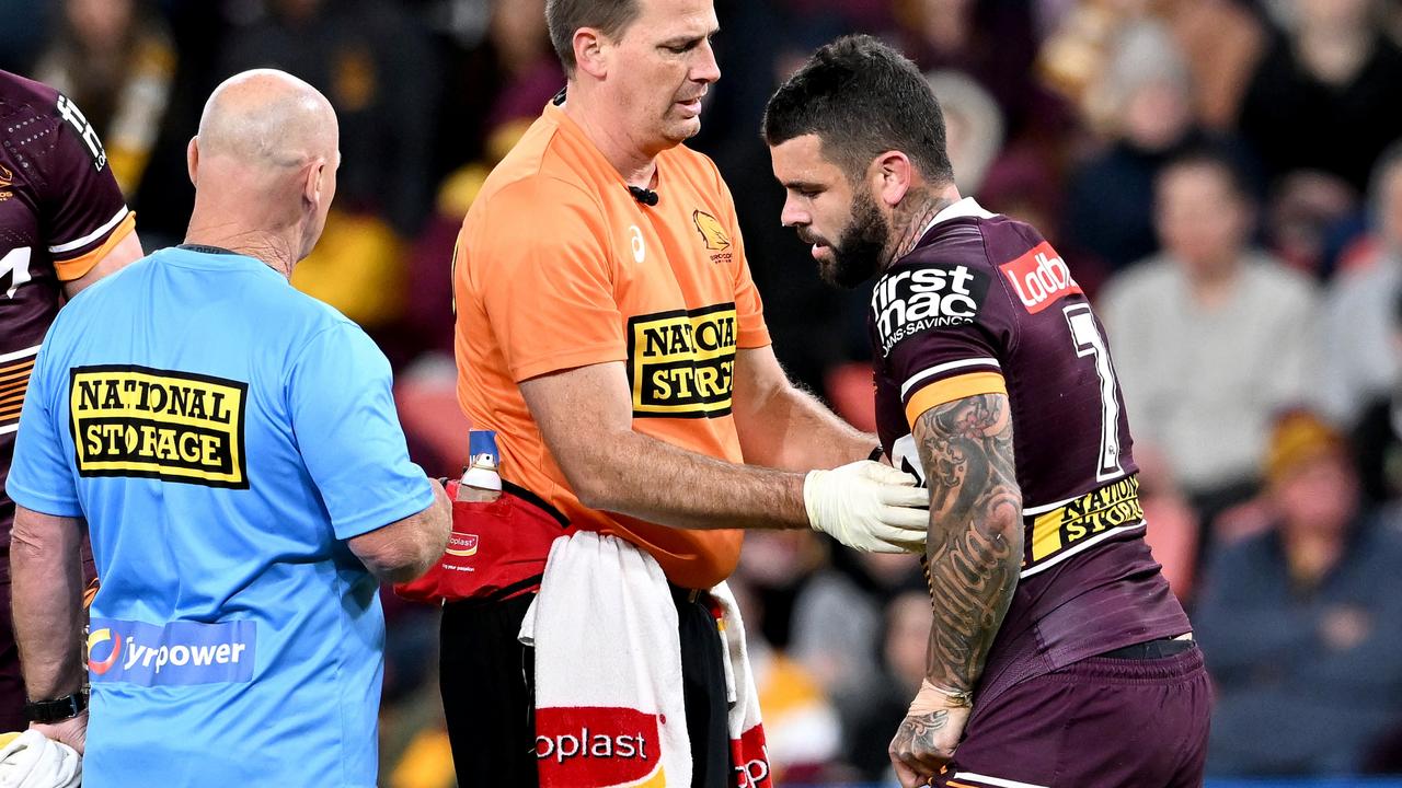 Adam Reynolds failed to finish the match against Canberra after injuring his ribs. Picture: Bradley Kanaris/Getty Images