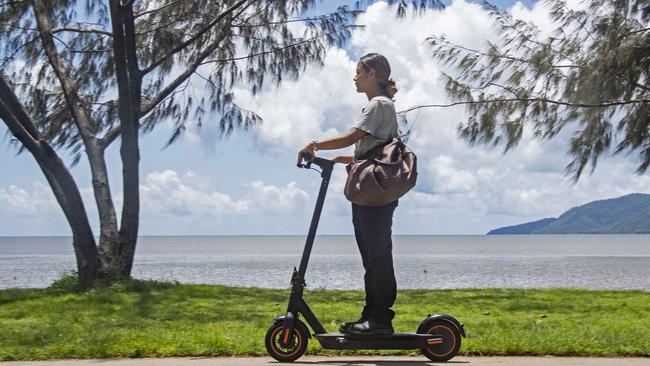 Dikshya Gurung rides her e-scooter on the Cairns Esplanade at the weekend. Picture: Brian Cassey