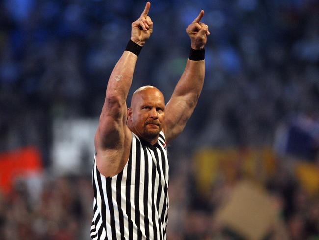 Stone Cold Steve Austin during WrestleMania 23 at Detroit's Ford Field in Detroit, Michigan on April 1, 2007. (Photo by Leon Halip/WireImage)