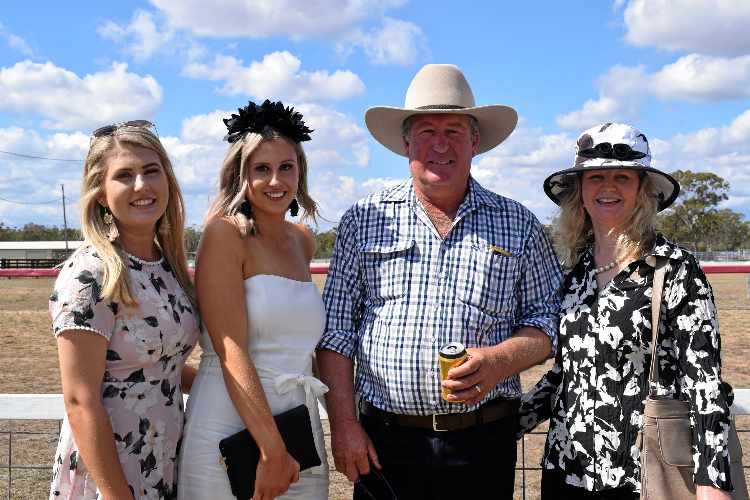 Gabby Smith, Chloe Barwick, Lincoln Neil and Tina Neil at the Tara Races October 6, 2018. Picture: Brooke Duncan