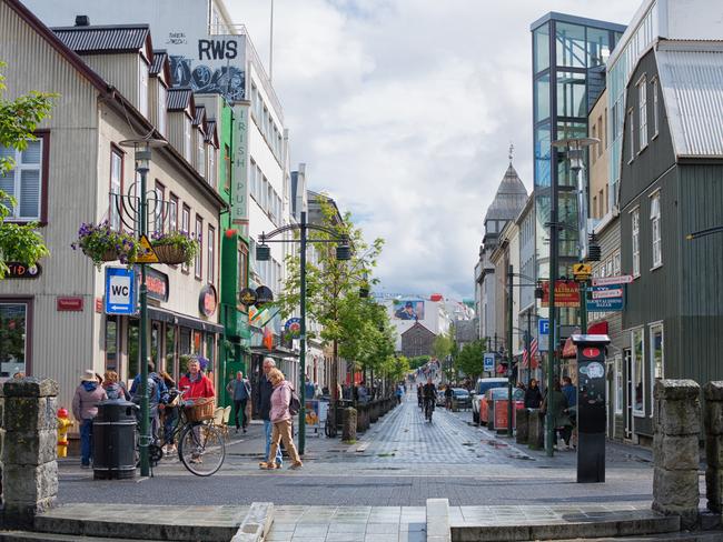 Reykjavik Iceland - July 07, 2017: Its the main street in Downtown Reykjavik.