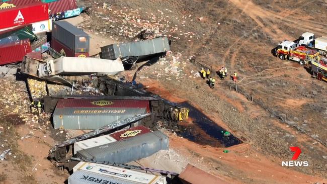 Two train drivers were killed in horror truck collision on Barrier Highway, Bindarrah. Picture: 7NEWS