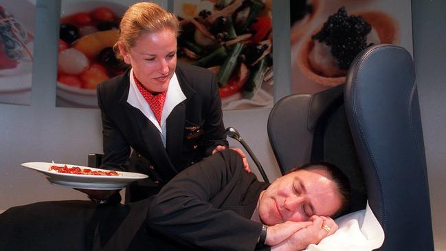 Longevity: Perry in First Class back in 1998 at the launch of a new Qantas menu. Picture: Milan Scepanovic