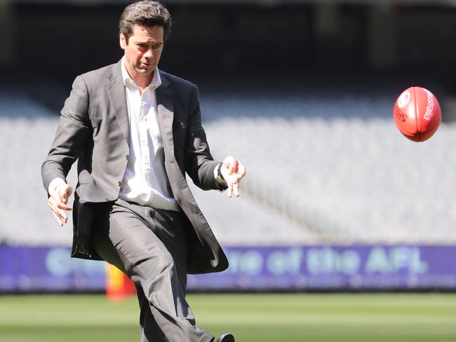 Gillon McLachlan and the AFL are still exploring a 17-5 fixture model. Picture: Alex Coppel.