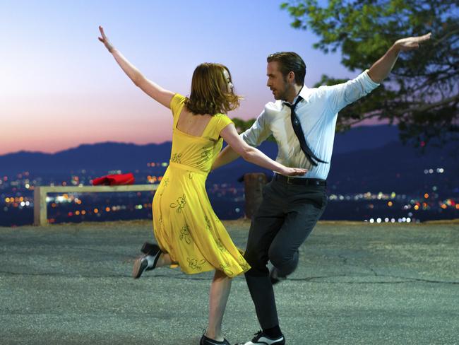 This image released by Lionsgate shows Ryan Gosling, right, and Emma Stone in a scene from, "La La Land." The Producers Guild of America has nominated awards season favorites â€œLa La Land,â€ â€œMoonlightâ€ and â€œManchester by the Seaâ€ for its top award, as well as the R-rated superhero film â€œDeadpool.â€ Winners will be announced in a Jan. 28 ceremony in Beverly Hills, Calif. (Dale Robinette/Lionsgate via AP)