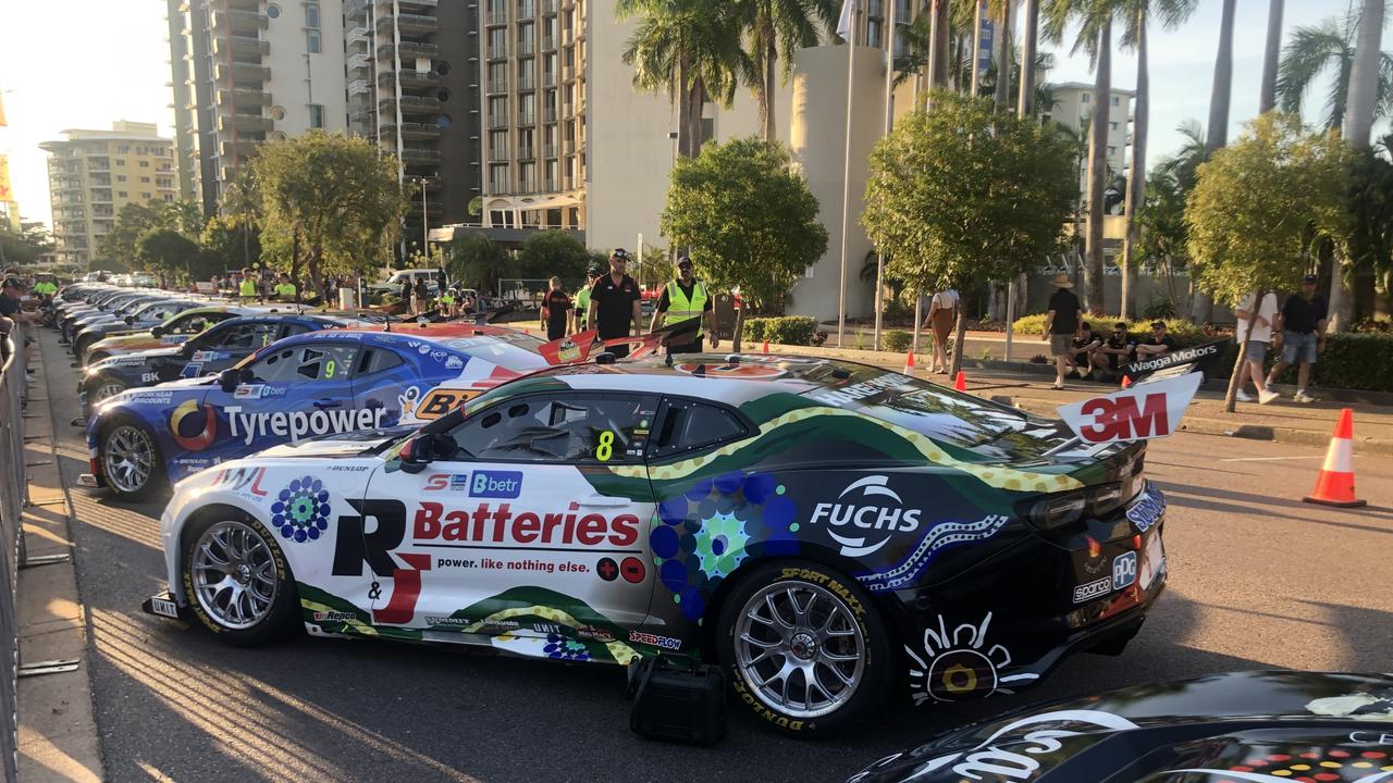 Darwinites witnessed an Australian first as the Supercars performed their first ever Track to Town drive in the country on Thursday. Picture: Werner Kalin